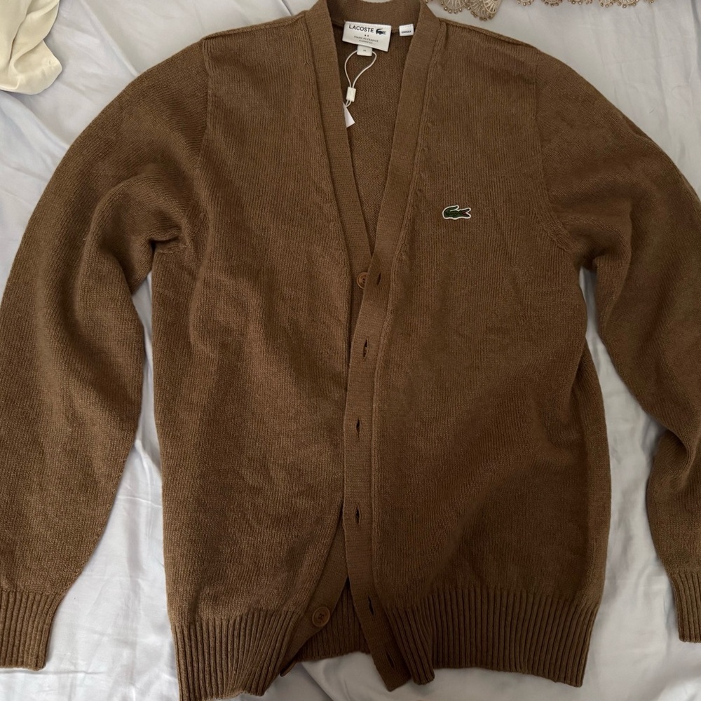 NWT cashmere Lacoste Men's Brown Cardigan Sweater